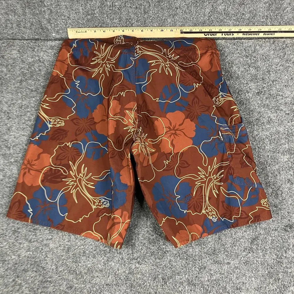Crazy Shirt Hibiscus Board Short Men Size 30 Red Blue Tropical Floral Swim Trunk